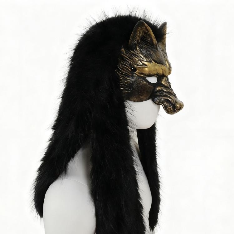 Maschera da Lupo Pelliccia Sintetica Vikinga Volpi Maschera Copricapo Animale Peloso Costumi Cosplay da Lupo per Festa in Costume