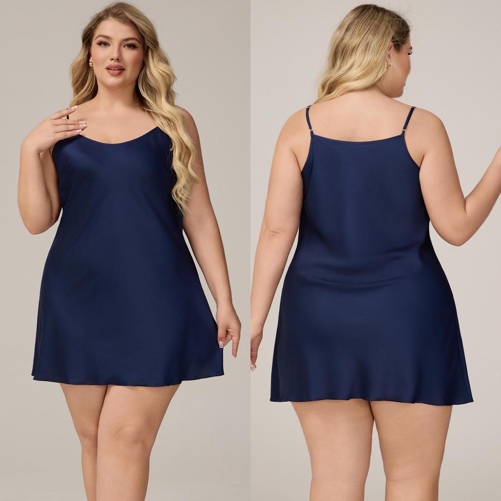 Yaoting Plus Size Spaghetti Strap Satin Chiffon Pajamas for Women - Summer Nightgown Homewear