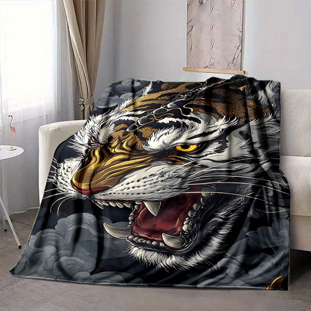 1pc Tiger Design Blanket Warm, Cozy, And Soft, Suitable for Sofas, Beds, Cars, And Office Use.Perfect for Camping And Travel, Making It a Great Gift f