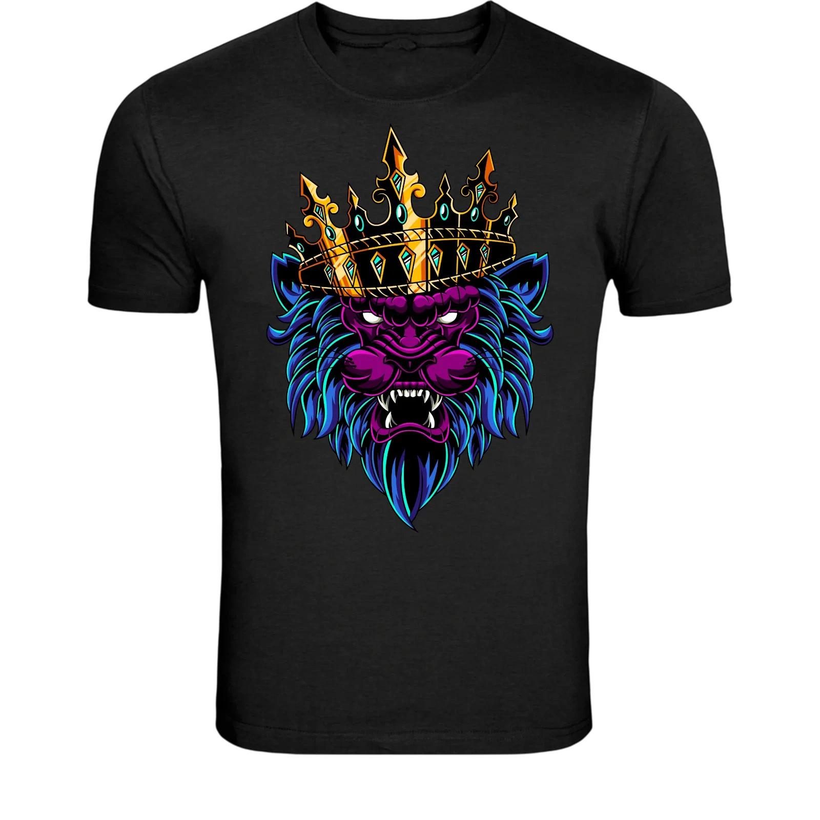 Neon Lion King Crown T-Shirt - Colorful Street Art Lion Graphic 2XL