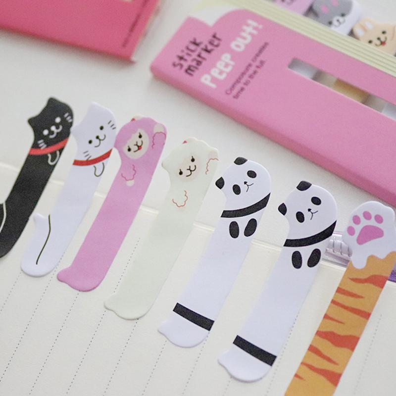 1 Piece Kawaii Stationery Cartoon Animals Marker Memo Pad Bookmark Flags Index Tab Sticky Notes Label Paper Stickers