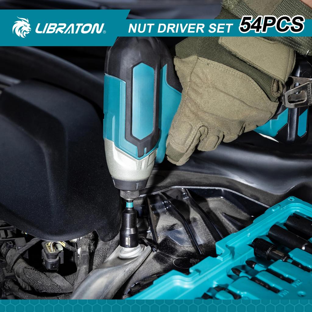 LIBRATON Impact Driver Socket 54 Piece Set Socket Bit Set Electric Screwdriver Bit Socket Adapter Bit Holder Thumbscrew Socket Extension Bar