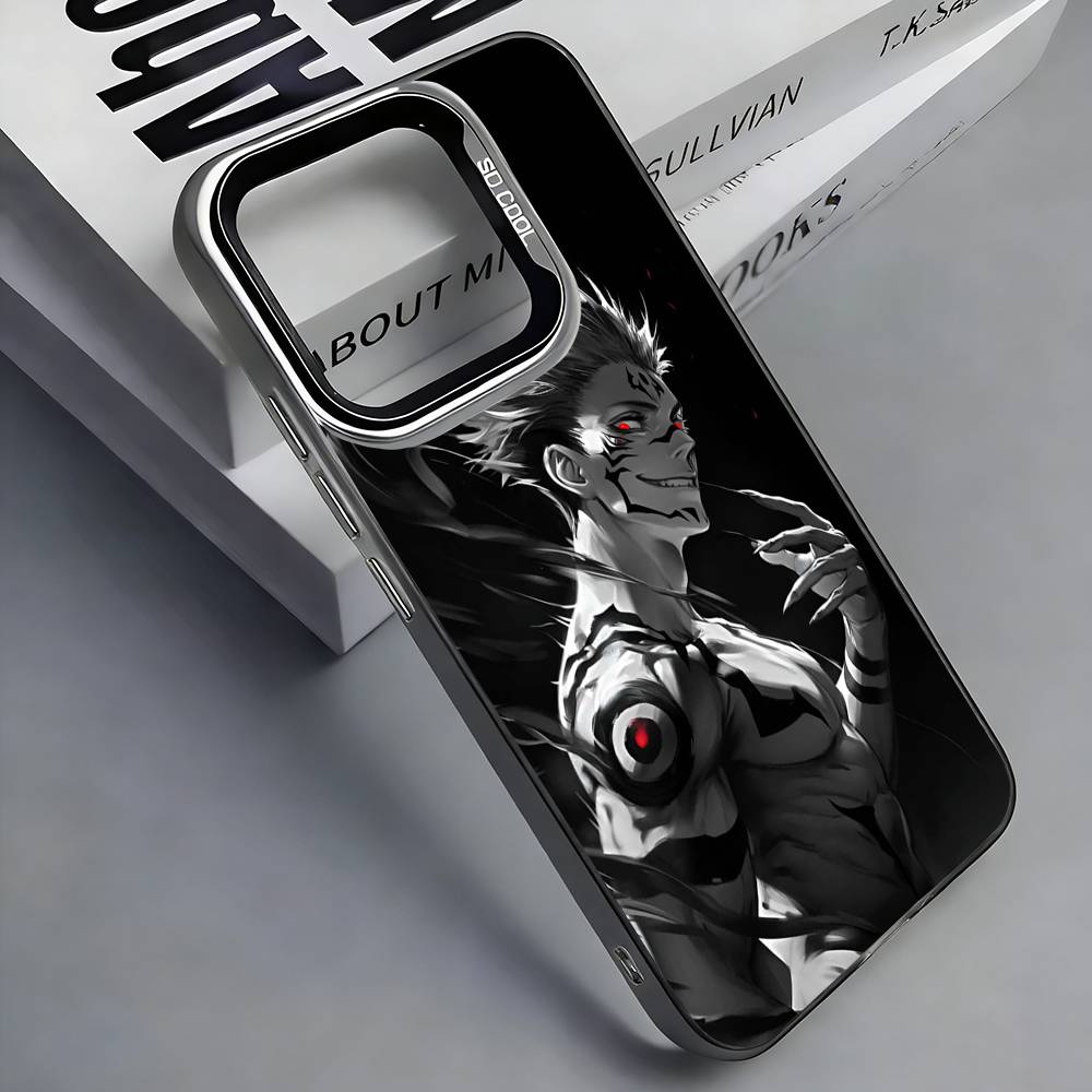 R-Ryomen Sukuna J-Jujutsu K-Kaisen Colorful Silver Back Phone Case For IPhone 17 16 15 14 13 12 11 Plus Pro Max Plus