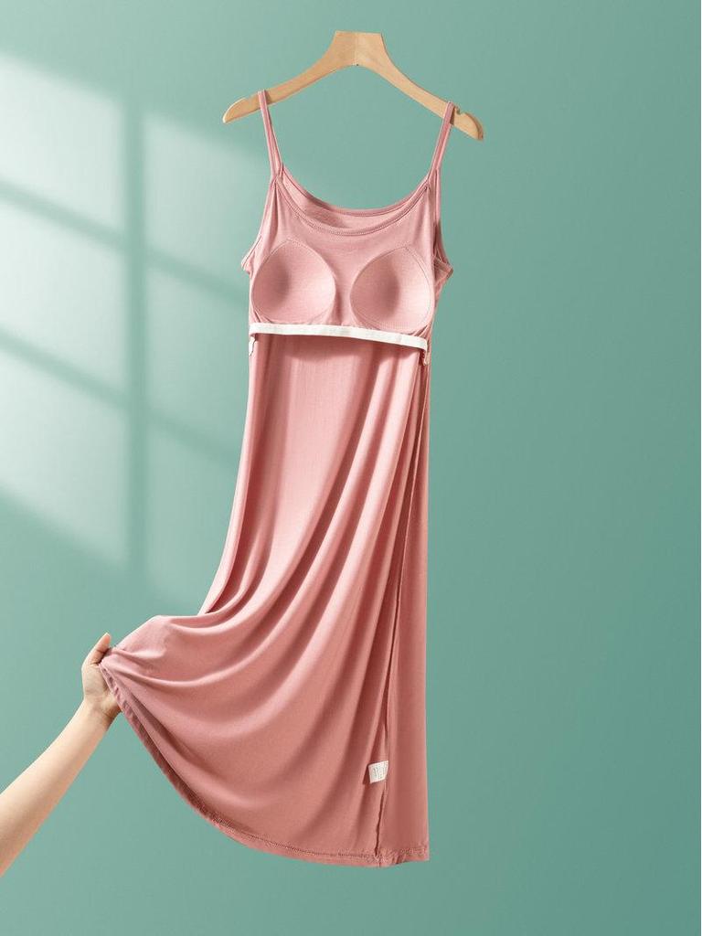 2025 Summer Loose Solid Color Modal Suspender Skirt - Medium Long, Large Size Casual Dress