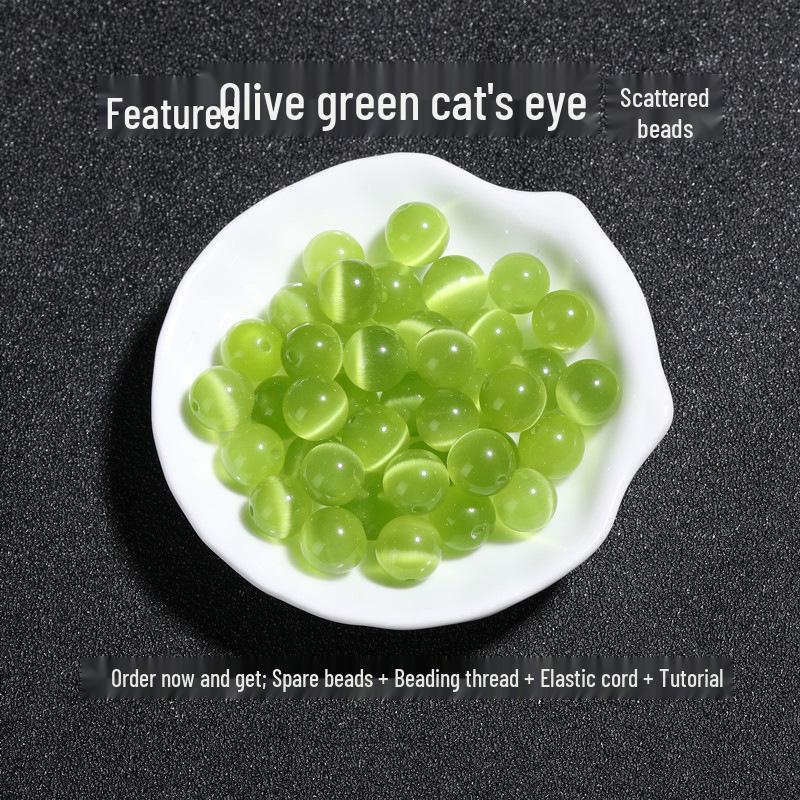 Green Cat's Eye Stone Beads for Handmade Jewelry: Loose Beads for DIY Bracelets & Necklaces
