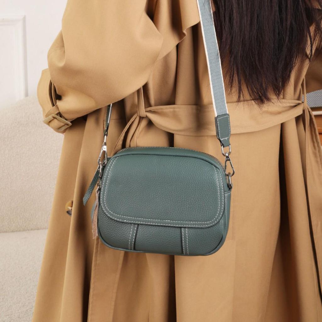 Genuine Leather Women's Crossbody Bag - High-End Small Round Shoulder Bag