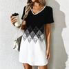 Summer Fashion Women's V Neck Short Sleeve Retro Geometric Pattern Printed Dress Sex Short Skirt Dresses