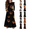 Rochie cu Volane în Trepte pentru Fete Ziua Halloween - Maxi cu Mâneci Lungi Imprimată cu Buzunare