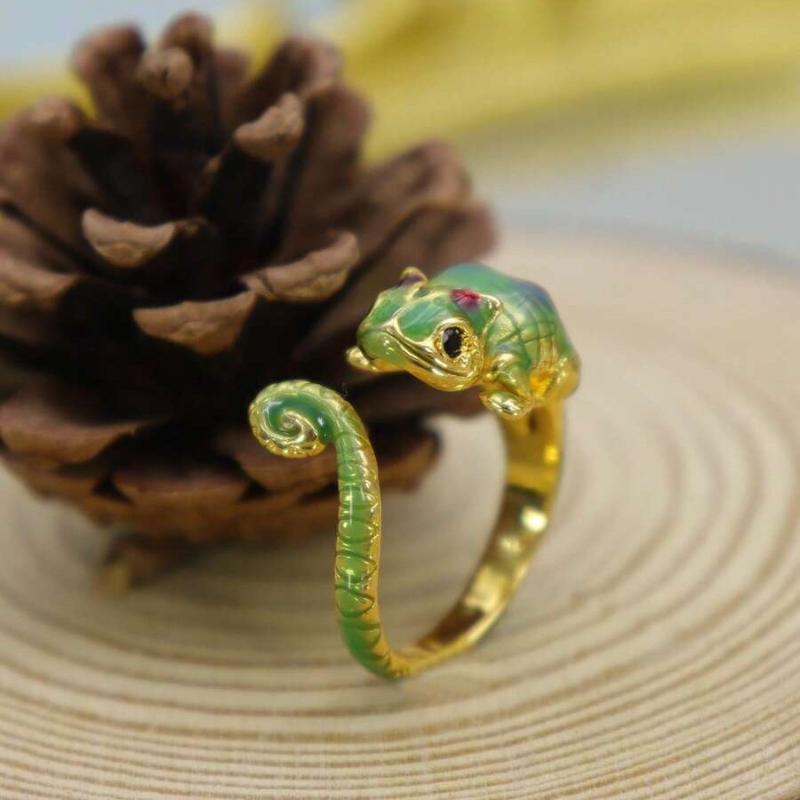 Ring Colorful Chameleon Lizard Adjustable 3D Cute Animal Alloy Novelty Jewelry Premium Unique For Women Men Daily Party