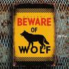 Vibrant Yellow Wolf Warning Sign, Black Outline Wall Art, 8x12 Inch, Easy Mounting, Tin Decor