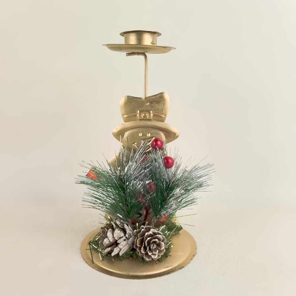 Vintage Golden Christmas Candle Holder Snowflake Xmas Tree Iron Candlestick Simulated Pine Needles Desktop Ornament Festive