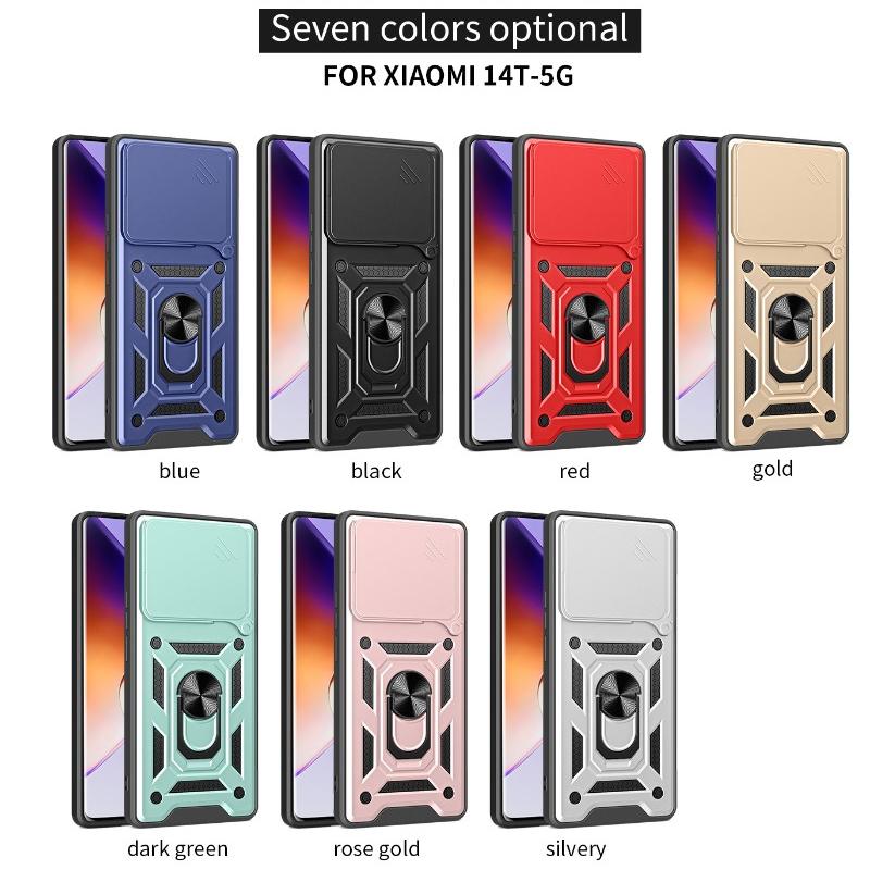 Protection Camera Lens Slide Shockproof Armor Case For Xiaomi 14t Pro 14 T Mi14t Pro Magnetic Ring Stand Holder Cover For Xiaomi 14tpro