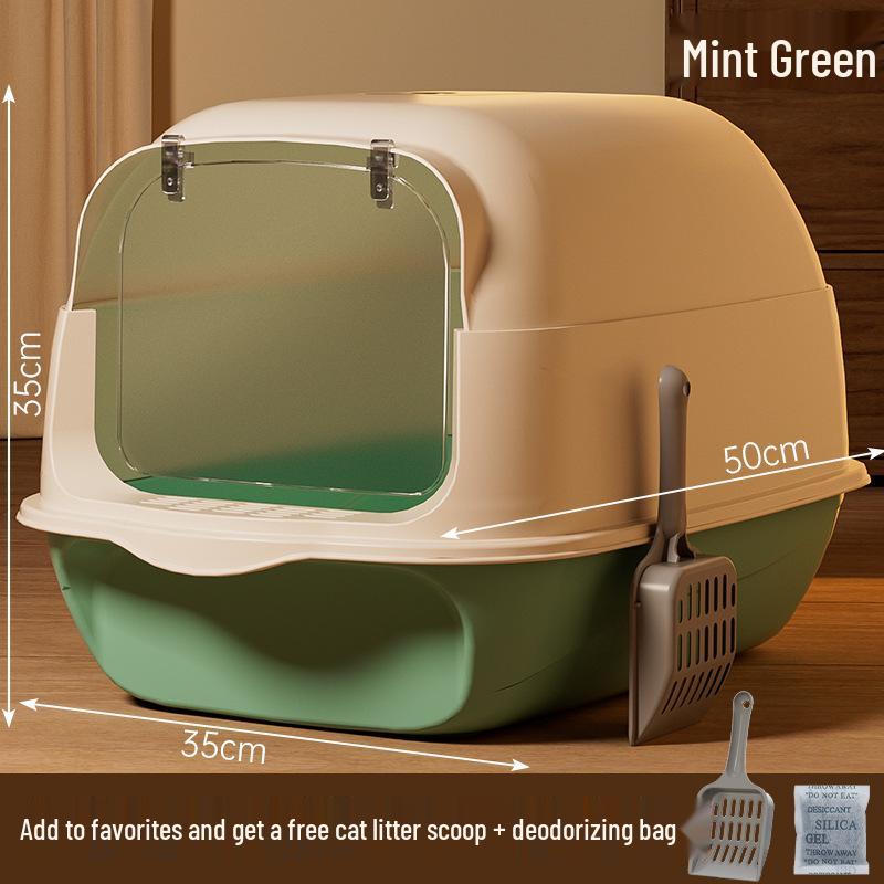 

Extra Large Enclosed Cat Litter Box with Odor Control and Splash Prevention Includes Cat Litter Scoop + Deodorizing Pack зелёный