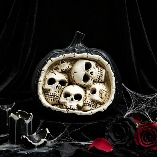 Secret Room Accessories Halloween Skull Pumpkin Figurine, Realistic Resin Skeleton Statue Decorations, Spooky Bone Figurines Desktop Ornaments