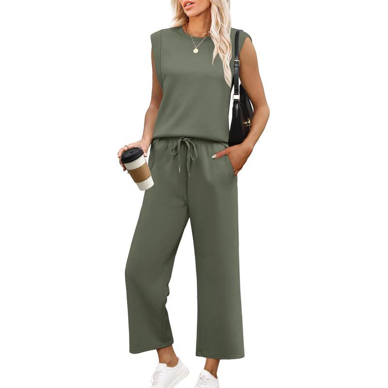 2025 Women's Loose Sleeveless Two-Piece Set: Round Neck Vest Top & Pants