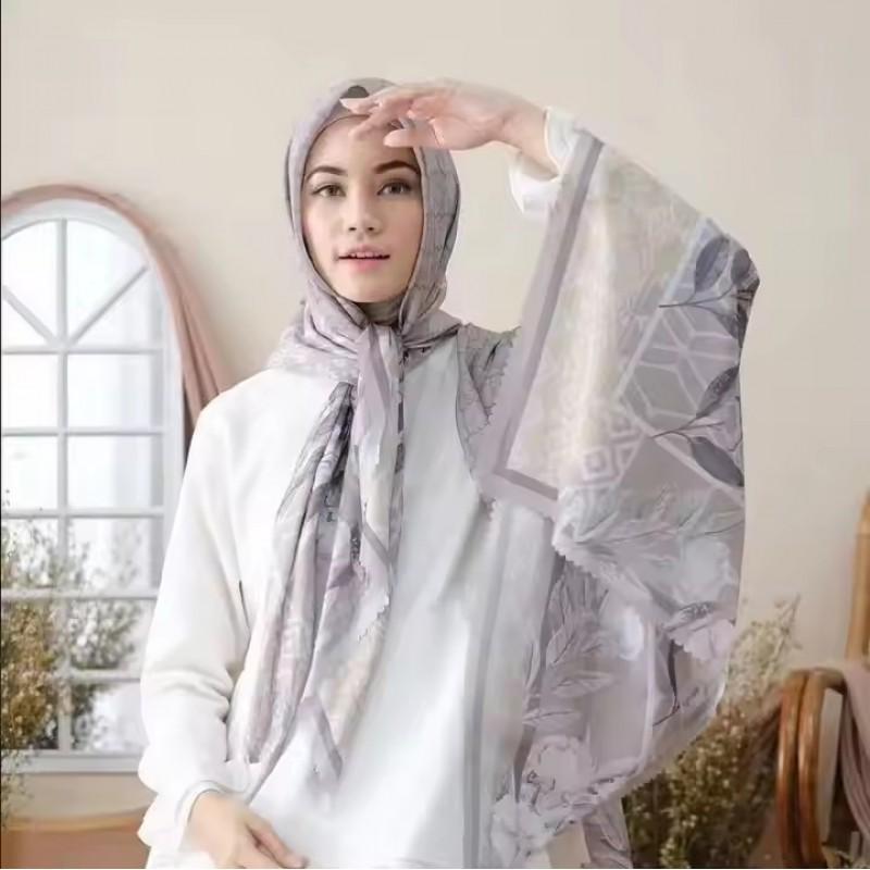 Cotton Linen Printed Square Scarf 110x110cm Lightweight Wrap Women Boho Style Headwrap Neck Accessory