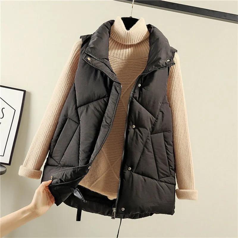 

Down cotton vest women s autumn and winter 2025 new fashion vest large size vest foreign versatile vest jacket 4XL чорний