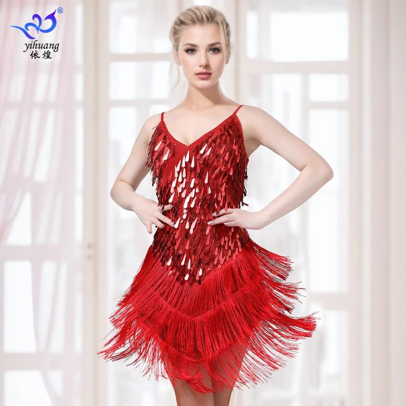 Latin Dance Sequin Fringe Dress Stage Performance Competition Party Costume Women