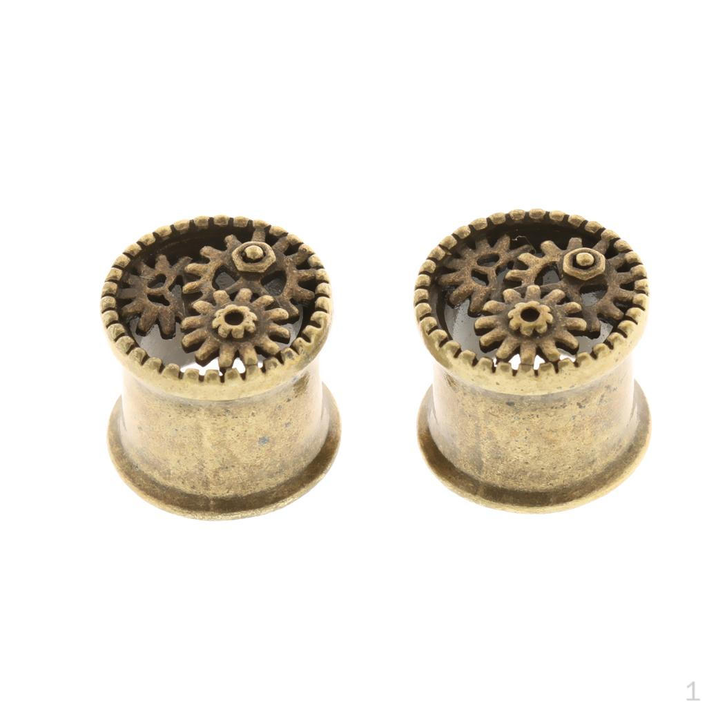 

1 Pair Copper Ear Stud Earplugs Patterned Gears Jewelry Steampunk Pr Man 12mm