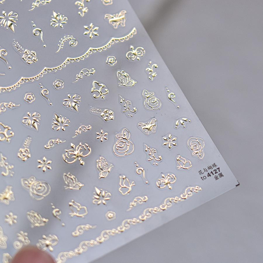 Golden Flower Stamping Retro Petal Metal Tender Leaves Branches Slash Leaves Ginkgo Plant 5D Nail Art Sticker Manicure Decal