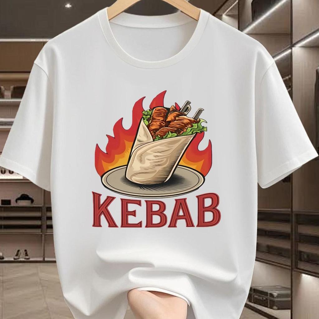 Kebab Food Print Unisex Summer Fashion Tshirt Delicious Doner Kebab Graphic Short Sleeve Tee Casual Tops