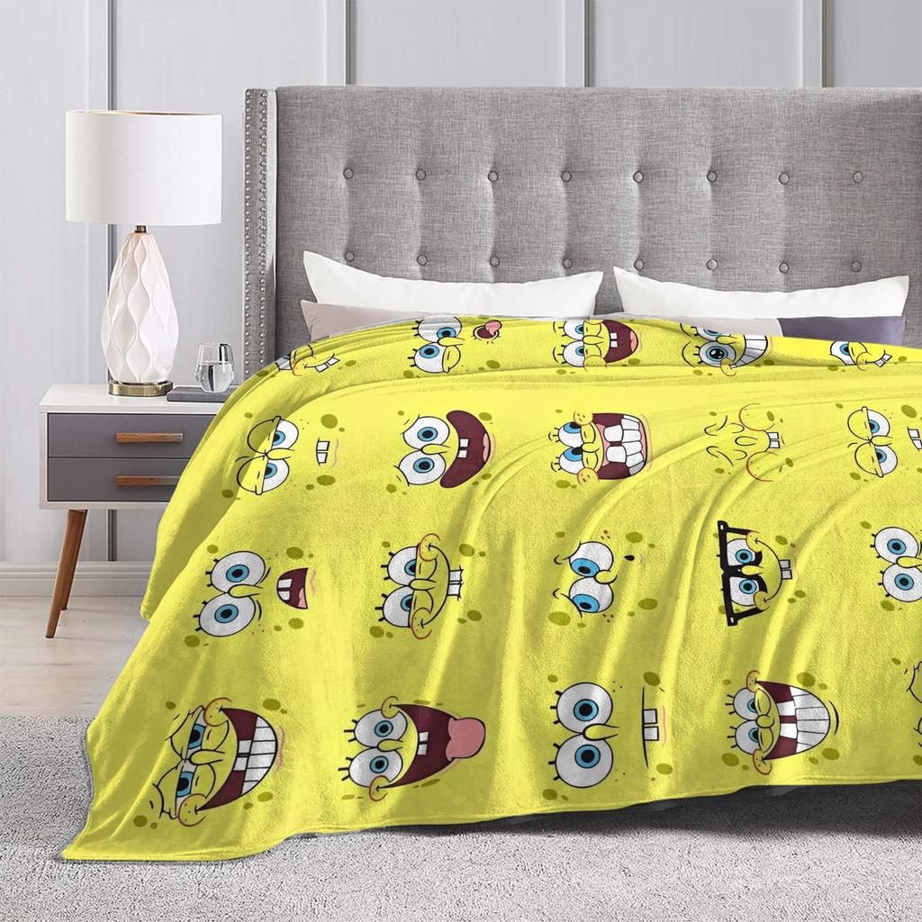 Funny SpongeBob Facial Expressions Blanket Flannel Awesome Breathable Throw Blanket for Bedding Lounge Summer