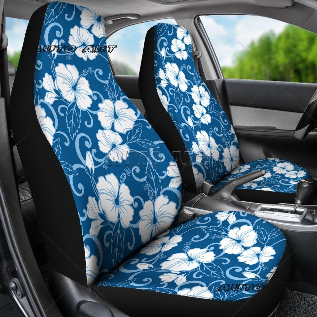 Set di Coprisedili per Auto con Fantasia Floreale Hawaiana di Ibisco Bianco Universali per la Maggior Parte dei Modelli di Auto e SUV