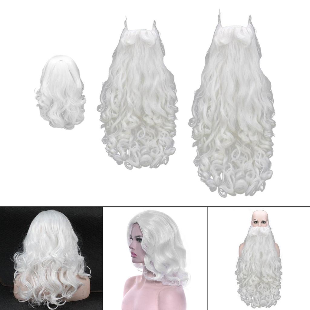 Santa Claus Wig And Beard Cosplay Christmas White Curly Hair for Stage