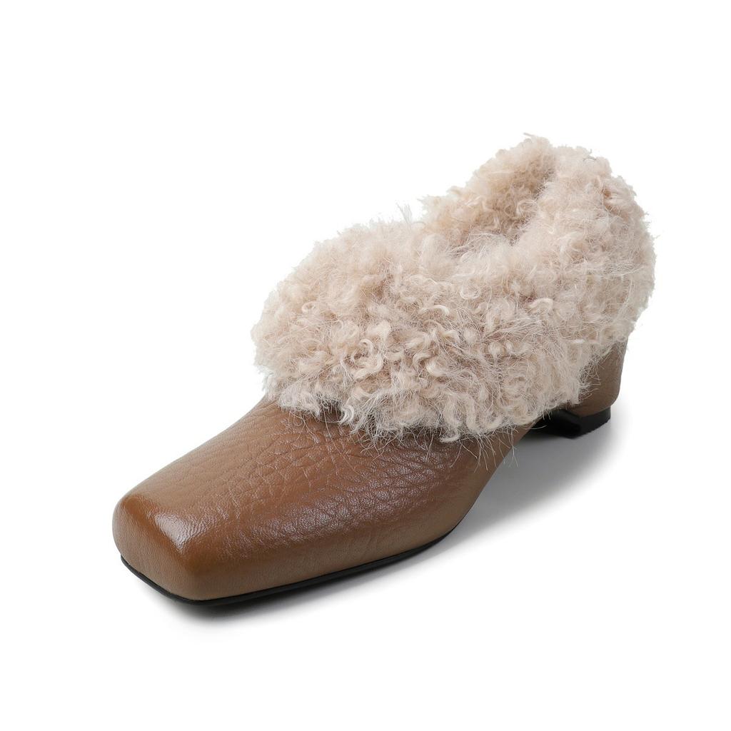 Winter Fluffy Shoes Women's Inner Height Increase Versatile Square Head Plush Warm Single Shoes Women