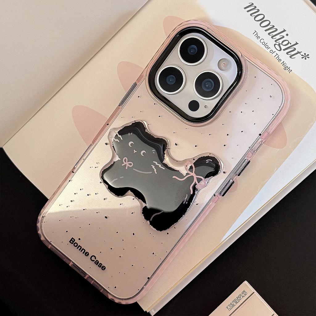 Black Pink Cartoon Suitable for IPhone 15 Apple 16pro Mobile Phone Case Max Three Dimensional Cat 1311 Sweet Cool 14