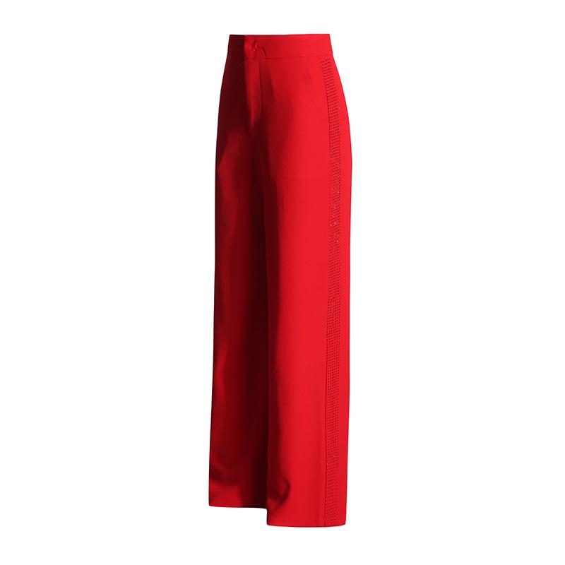 Fashionable and Temperamental, with A Solid Color, A High-waisted Straight Leg, A Side Diamond Trim, and A High-end Sense of Long Suit Pants