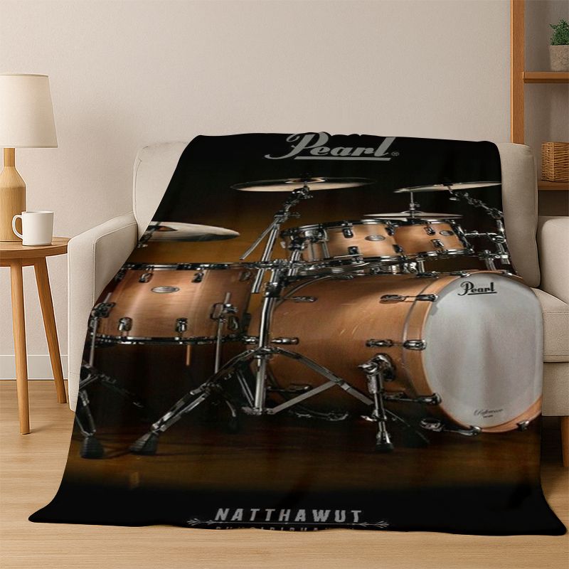 Drum Kit Drum Set Music Instruments Flannel Blanket Soft Warm Throw Blanket for Bedroom Living Room Bed Travel Camping Picnic