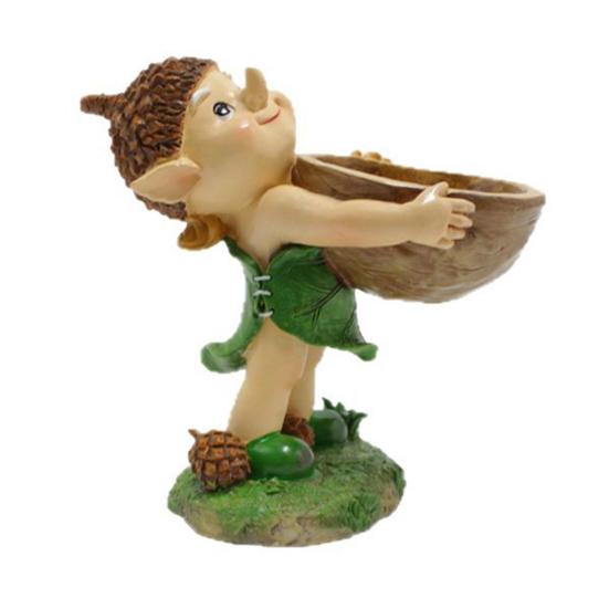 Forest Elf Bird Feeder Resin Elf Figurine with Walnut Bowl Wild Bird Feeding Bowl Garden Statue for Courtyard Outdoor Decor
