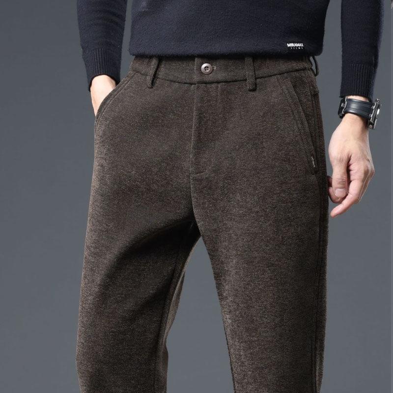 New Woolen Medium and Thick Men's Casual Pants Business Slim-fit Straight Elastic Pants