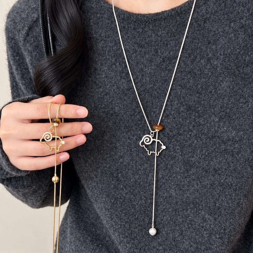 Geometric Y-Shaped Necklace Silver Color Charm Choker Necklaces New Sweater Chain Gifts