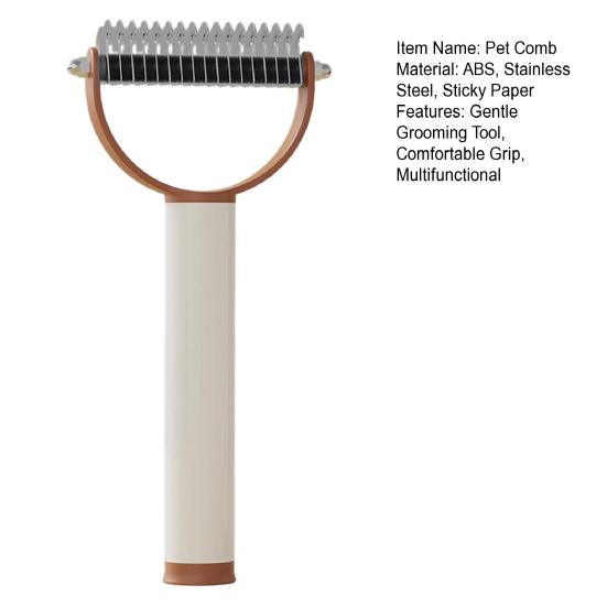 Pet Detangling Comb, Dual-Sided Dematting Tool, Safe Pet Undercoat Rake, Deshedding Tool with Sticky Pet Hair Remover for Cats Dogs Grooming Furniture