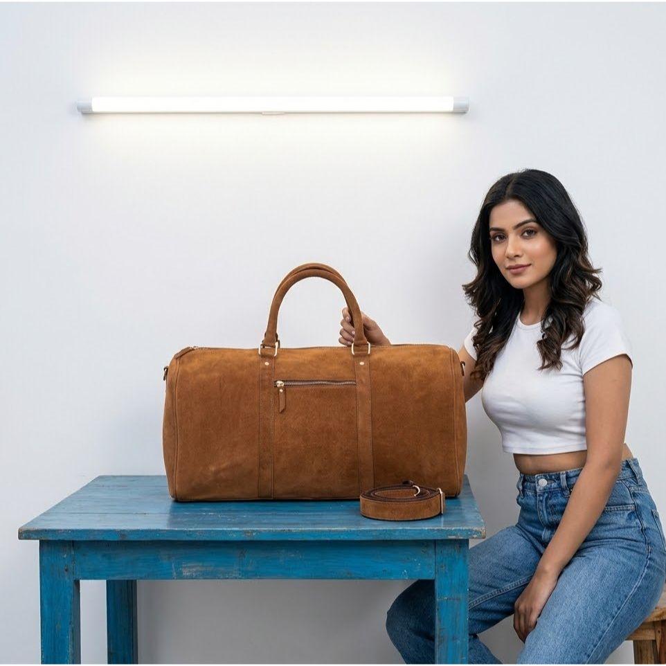 Personalized Cowhide Leather Duffel Bag: Weekender Travel Bag