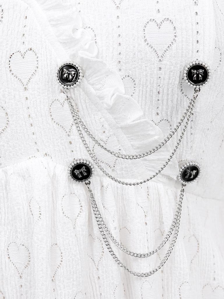 Rosegal Plus Size Valentine's Day Pointelle Hollow Out Heart Lace Trim Ruffles Bowknot Buttons Chains Panel Top