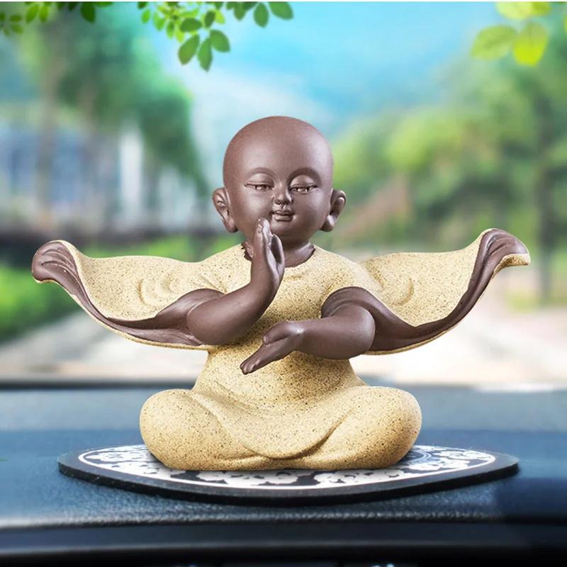 Ceramic Monk Figurine Zen Buddhist Decor Happy Buddha Meditation Monk Figurine for Yoga Room Feng Shui Laughing Buddha forOffice