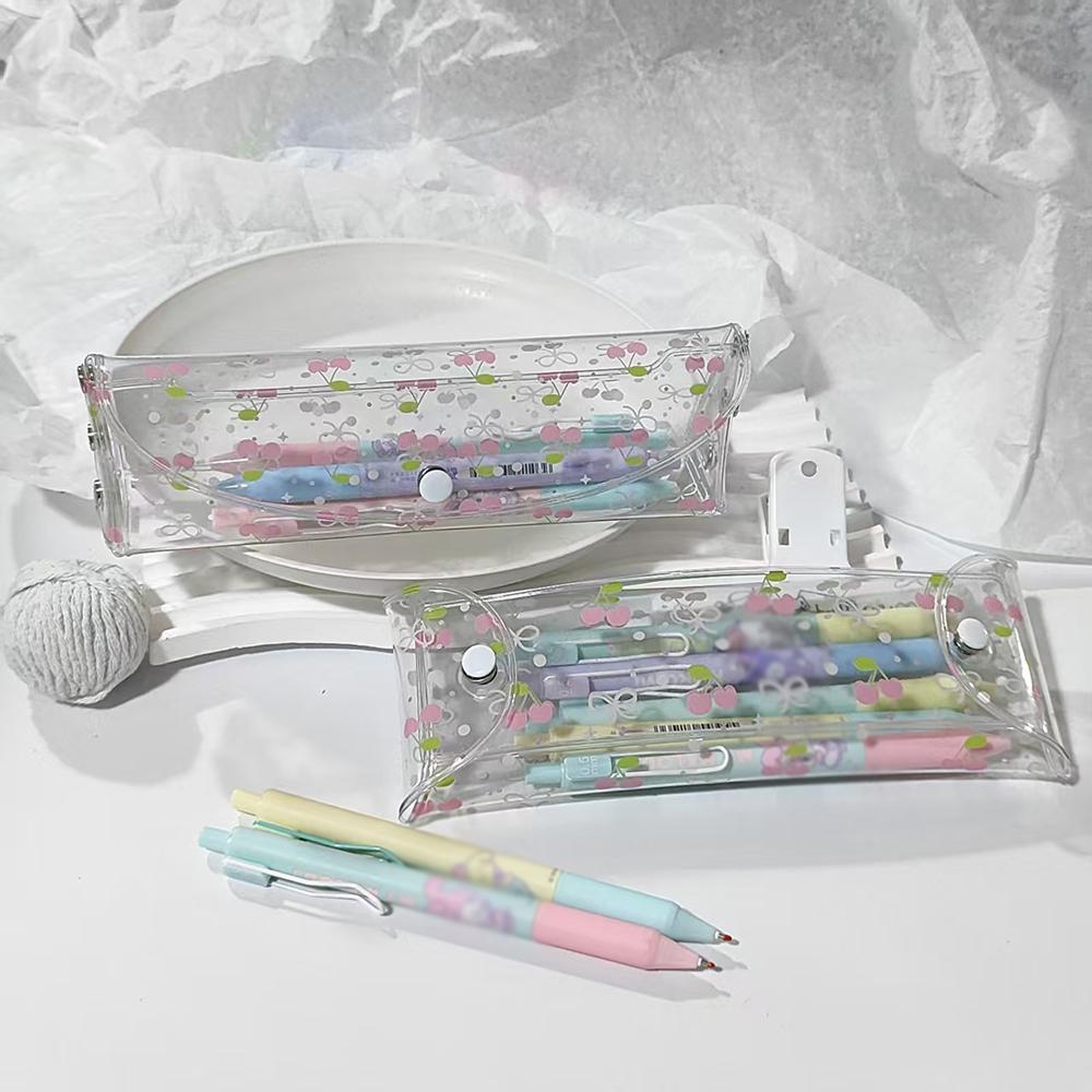 Strawberry cherry transparent pencil case, student universal life learning transparent stationery bag, pencil case