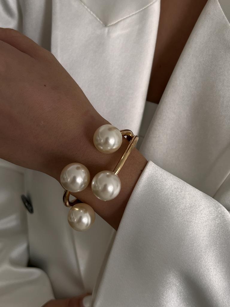 Ingemark 3 Style Creative Big Imitation Pearl Cuff Bracelet Women Trend 2025 Punk Heavy Metal Chunky Spring Bangle Steampunk Men