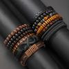 12pcs Vintage Braided Faux Leather Bracelet Set with Tiger Eye & Moonstone Beads - Stylish Accessories for Daily Wear & Parties (Box Not Included)