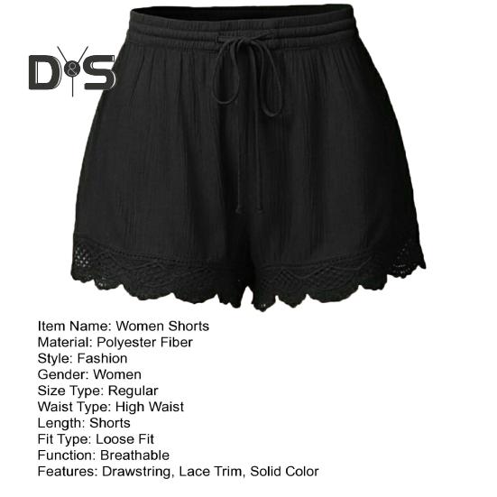 Damen-Shorts, Sommer, elastischer Kordelzug in der Taille, einfarbig, Spitzenbesatz, Shorts, lockere Passform, elastische, enge Yogahose