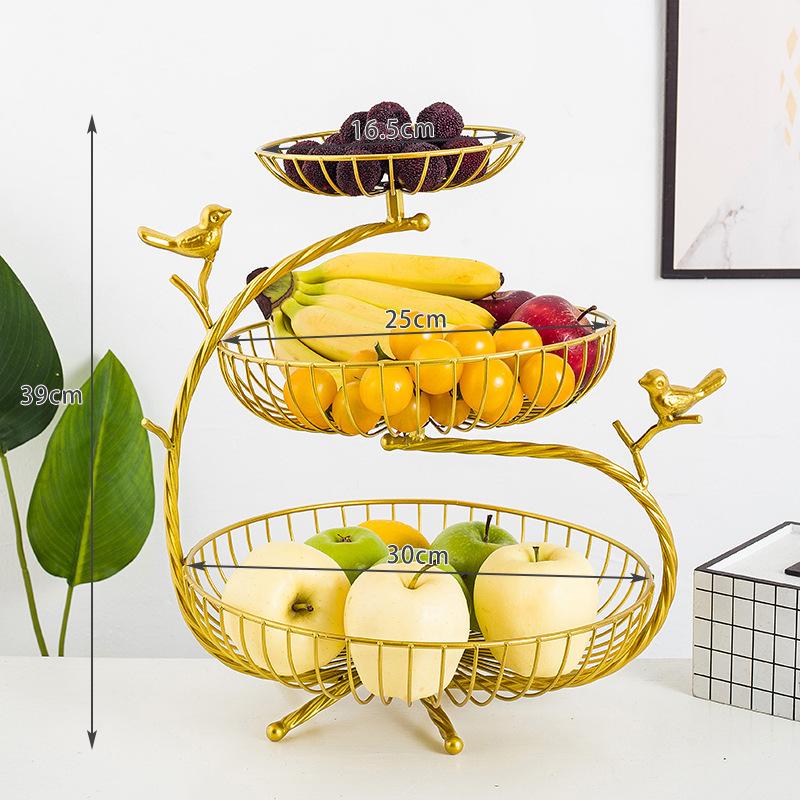 Three-Tier Wrought Iron Fruit Bowl - Modern Home Snack & Dried Fruit Storage