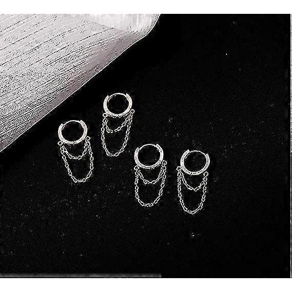 2025 925 Sterling Silver Tassel Chain Drop Dangle Small Hoop Earrings Huggie For Women Teen