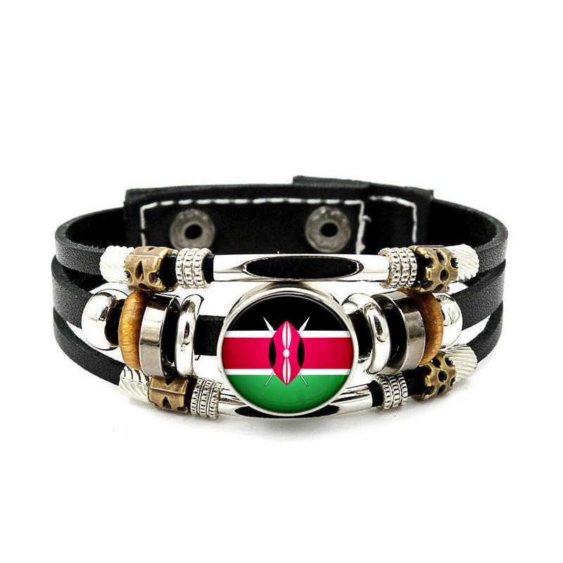 Factory National Country Flag Design Bracelet Crystal Bead Snap Button Sports National Team Jewelry Gift Leather Wrap Bracelet