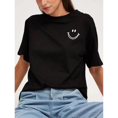 Plus Size 2024 Spring And Summer New Women's Round Neck Smiley Pattern T-shirt Casual Loose Short-Sleeved Top Polyester 1232
