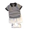0-5 Years Boys Summer Short-sleeved Striped Polo Shirt Two-piece Set