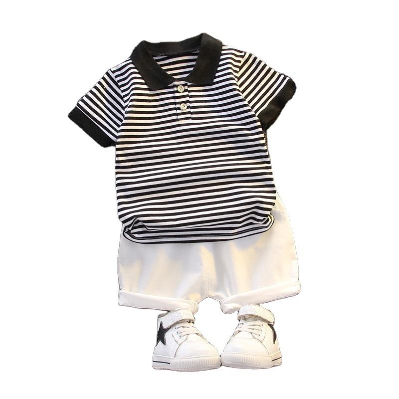 0-5 Years Boys Summer Short-sleeved Striped Polo Shirt Two-piece Set