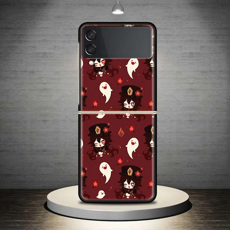 Genshin Impact Art Background For Samsung Galaxy Z Flip 4 3 5G Phone Case Black Hard Cover ZFlip 4 3 Luxury Shockproof Bumper Co